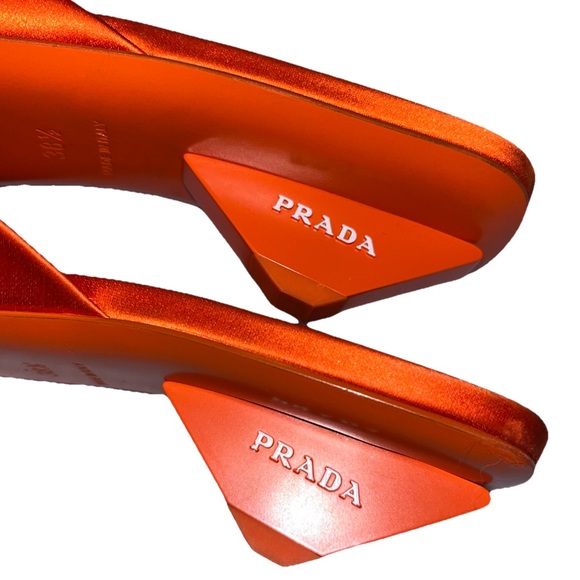 PRADA Modellerie Satin Mules Orange Arancio EU 38.5 Square Toe Kitten Heel RARE - Picture 11 of 13
